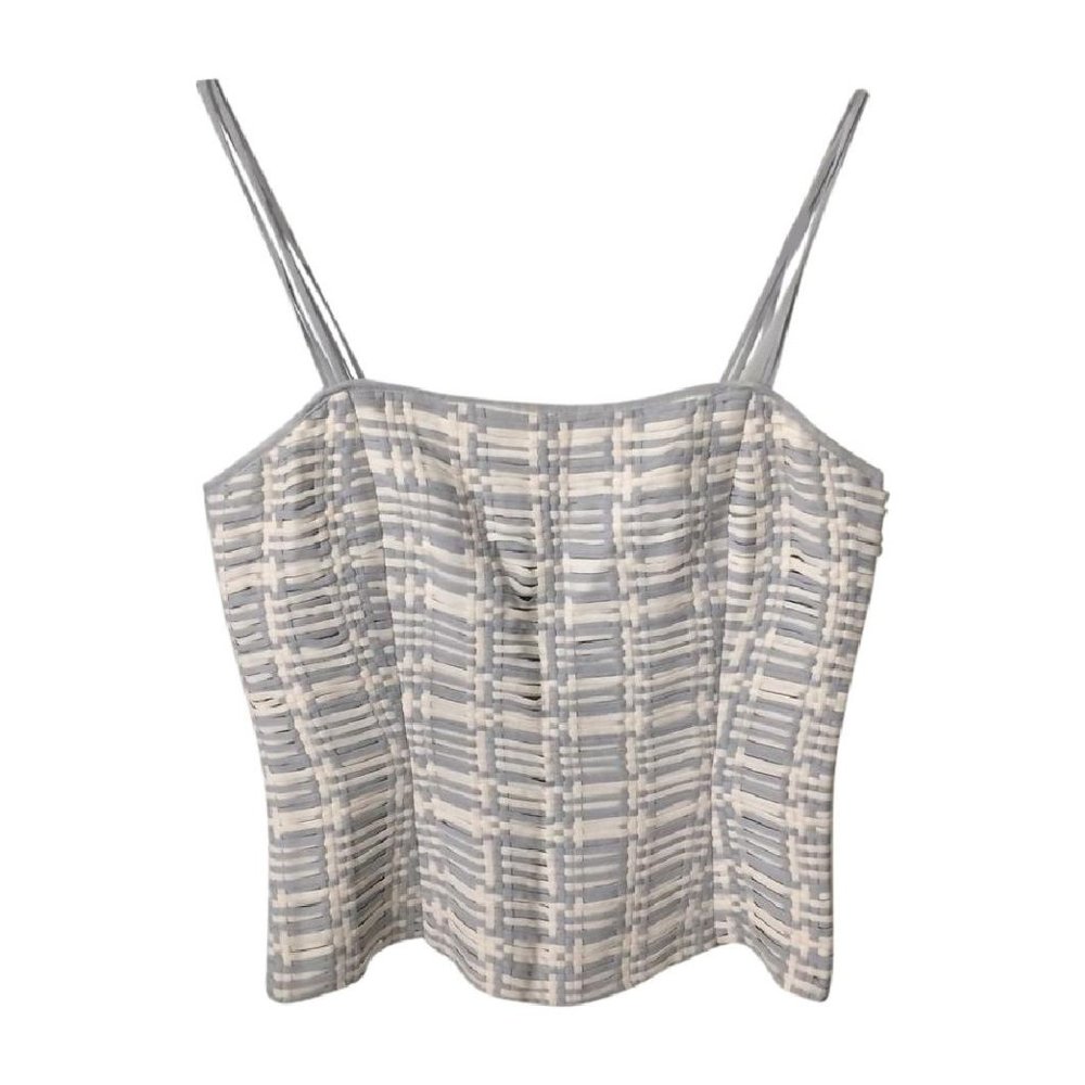 Les Copains Blue Ivory Woven Silk Bustier Corset